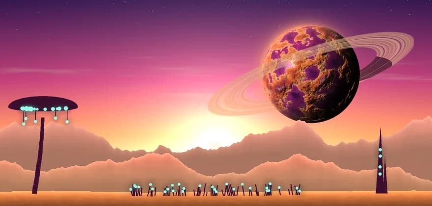 Echoaxia, a ringed amber world over pink mountains