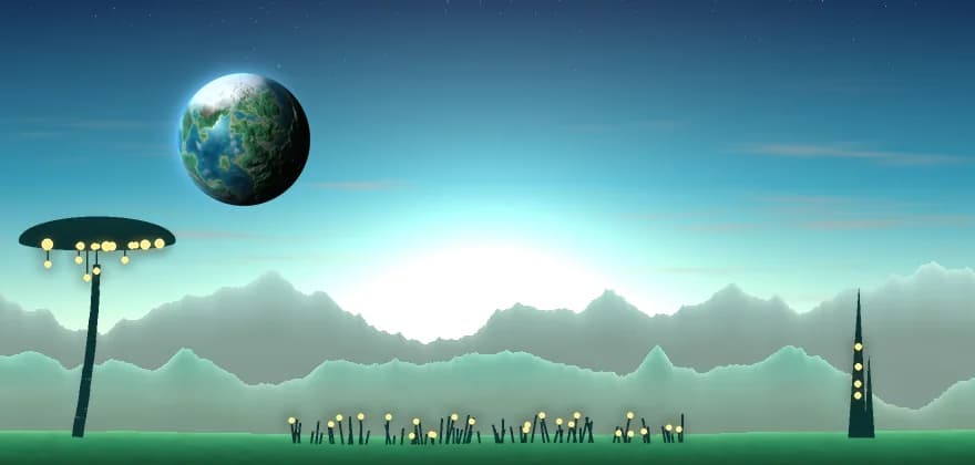 Verdella, a blue-green ocean world above teal hills